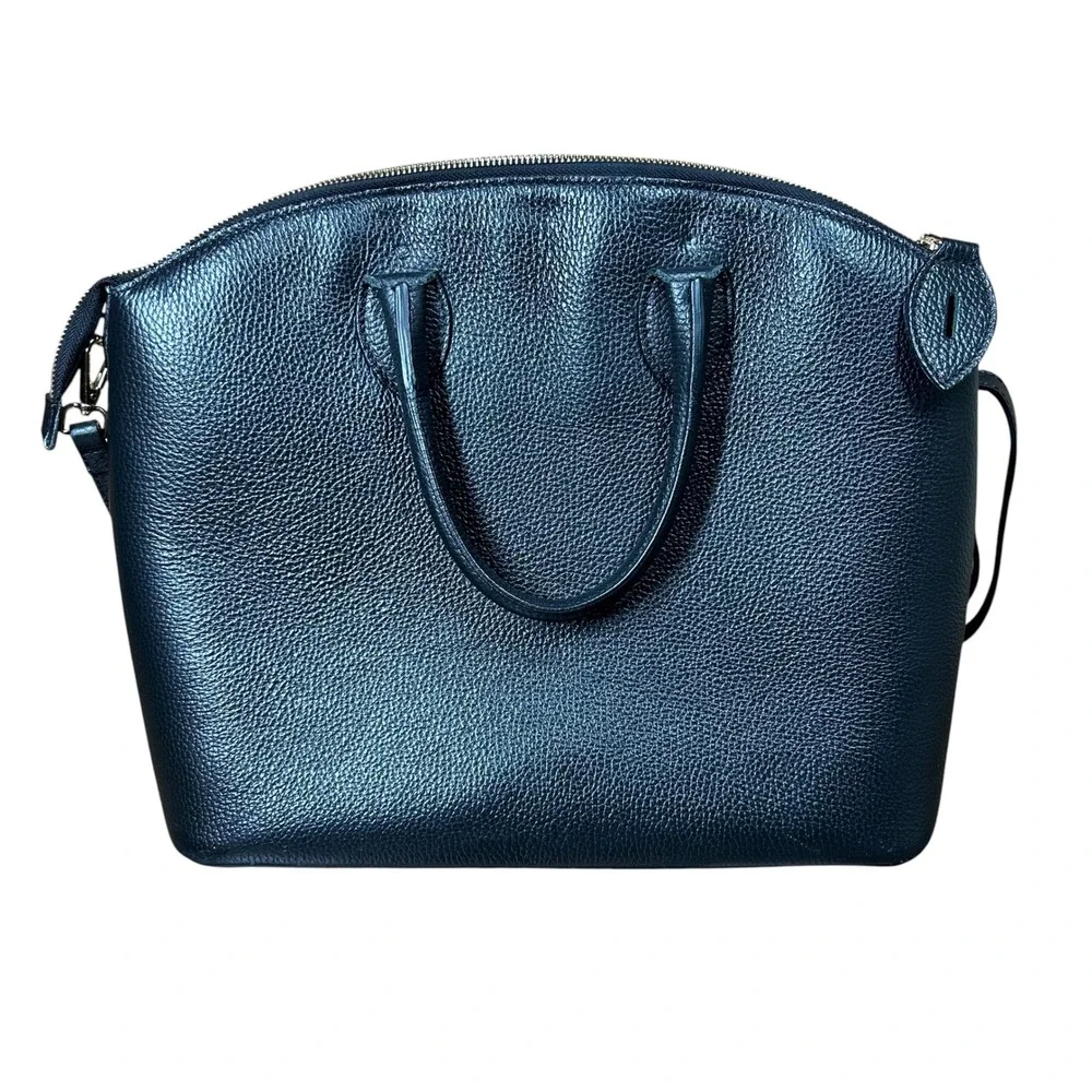 Valentino Mario Valentino Black Pebbled Leather Large Dome Satchel Crossbody Bag